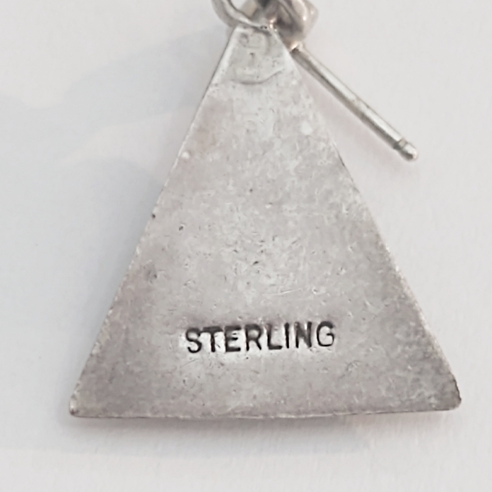 Vintage Sterling Silver & Opal Triangle Earrings - Picture 3 of 7